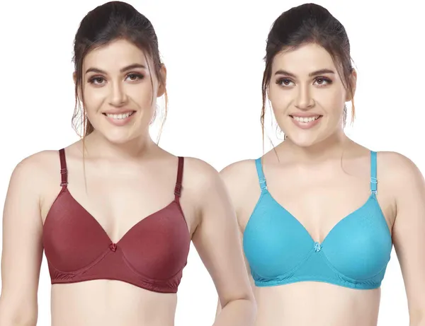Combo_of_2_nylon_beautiful_colour_Every_Day_tshiort_Bra_Women_T-Shirt_Heavily_Padded_Bra_(Maroon,_Light_Blue)