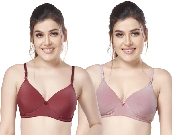 Combo_of_2_nylon_beautiful_colour_Every_Day_tshiort_Bra_Women_T-Shirt_Heavily_Padded_Bra_(Maroon,_Orange)