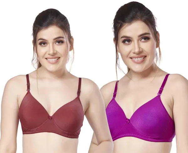 Combo_of_2_nylon_beautiful_colour_Every_Day_tshiort_Bra_Women_T-Shirt_Heavily_Padded_Bra_(Maroon,_Purple)
