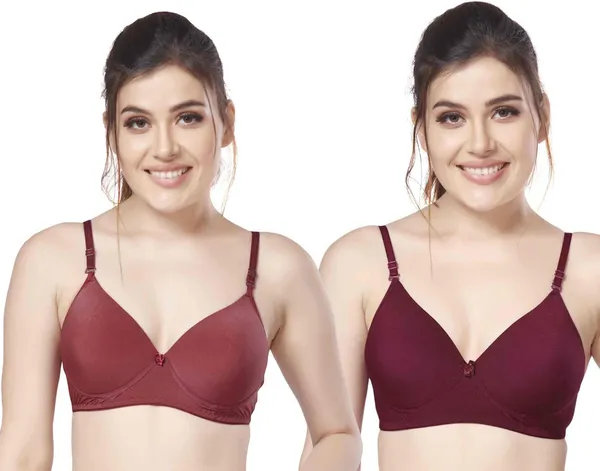 Combo_of_2_nylon_beautiful_colour_Every_Day_tshiort_Bra_Women_T-Shirt_Heavily_Padded_Bra_(Maroon,_Brown)