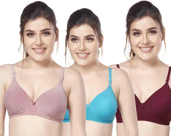 Combo_of_3_nylon_beautiful_colour_Every_Day_tshiort_Bra_Women_T-Shirt_Heavily_Padded_Bra_(Orange,_Light_Blue,_Brown)