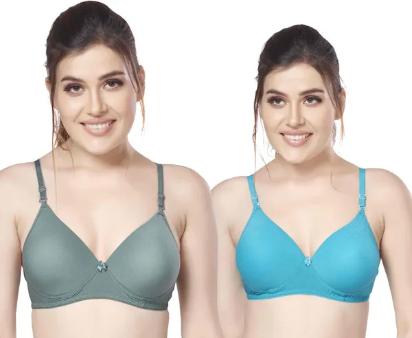 Combo_of_2_nylon_beautiful_colour_Every_Day_tshiort_Bra_Women_T-Shirt_Heavily_Padded_Bra_(Dark_Green,_Light_Blue)