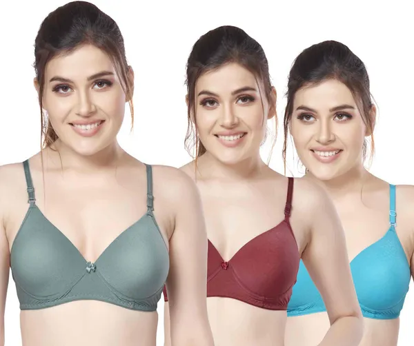 Combo_of_3_nylon_beautiful_colour_Every_Day_tshiort_Bra_Women_T-Shirt_Heavily_Padded_Bra_(Dark_Green,_Maroon,_Light_Blue)