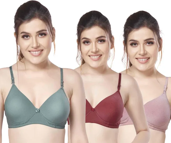 Combo_of_3_nylon_beautiful_colour_Every_Day_tshiort_Bra_Women_T-Shirt_Heavily_Padded_Bra_(Dark_Green,_Maroon,_Orange)