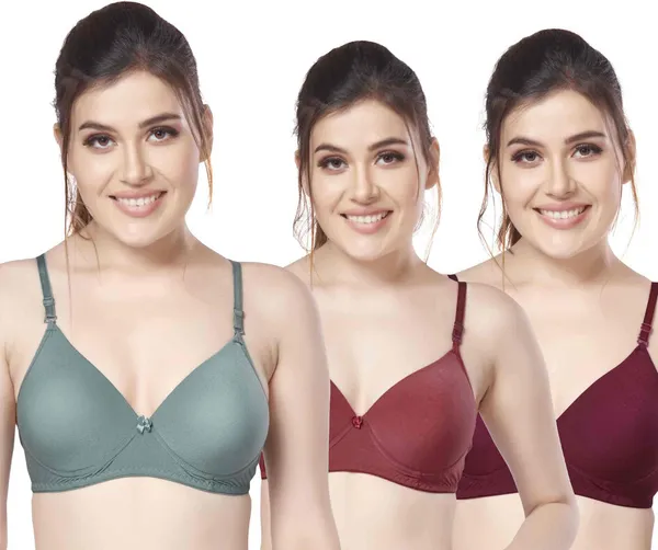 Combo_of_3_nylon_beautiful_colour_Every_Day_tshiort_Bra_Women_T-Shirt_Heavily_Padded_Bra_(Dark_Green,_Maroon,_Brown)