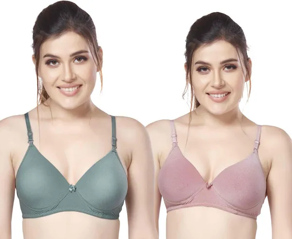 Combo_of_2_nylon_beautiful_colour_Every_Day_tshiort_Bra_Women_T-Shirt_Heavily_Padded_Bra_(Dark_Green,_Orange)