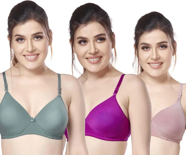 Combo_of_3_nylon_beautiful_colour_Every_Day_tshiort_Bra_Women_T-Shirt_Heavily_Padded_Bra_(Dark_Green,_Purple,_Orange)