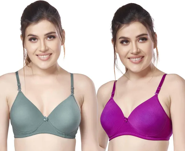Combo_of_2_nylon_beautiful_colour_Every_Day_tshiort_Bra_Women_T-Shirt_Heavily_Padded_Bra_(Dark_Green,_Purple)