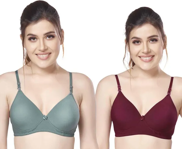 Combo_of_2_nylon_beautiful_colour_Every_Day_tshiort_Bra_Women_T-Shirt_Heavily_Padded_Bra_(Dark_Green,_Brown)
