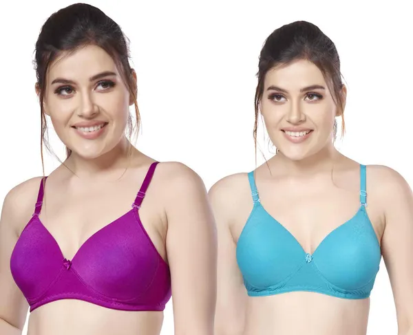 Combo_of_2_nylon_beautiful_colour_Every_Day_tshiort_Bra_Women_T-Shirt_Heavily_Padded_Bra_(Purple,_Light_Blue)