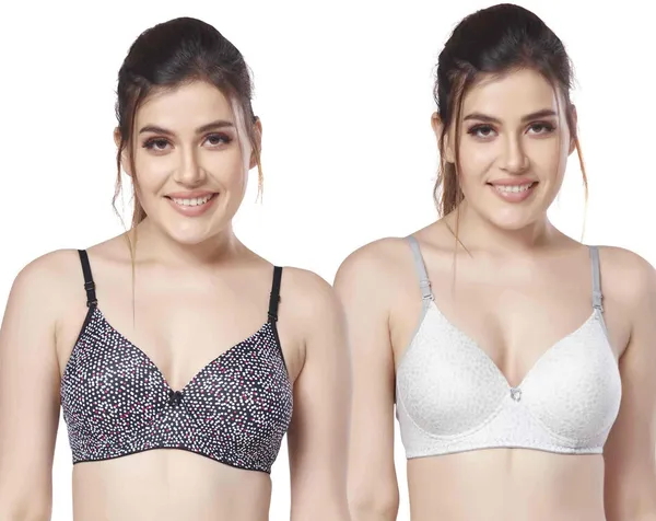 Combo_of_2_Printed_Nylon_padded_tshirt_bra_for_women_Women_T-Shirt_Lightly_Padded_Bra_(Black,_Grey)