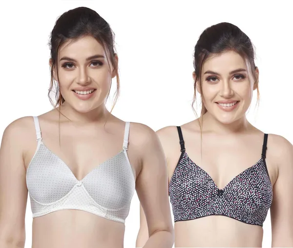 Combo_of_2_Printed_Nylon_padded_tshirt_bra_for_women_Women_T-Shirt_Lightly_Padded_Bra_(Silver,_Black)