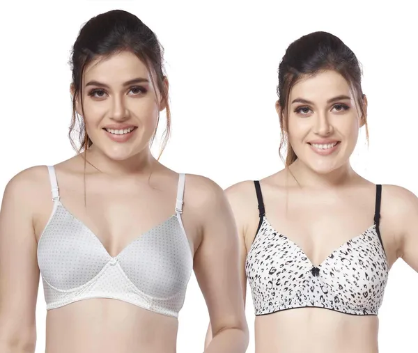 Combo_of_2_Printed_Nylon_padded_tshirt_bra_for_women_Women_T-Shirt_Lightly_Padded_Bra_(Silver,_White)