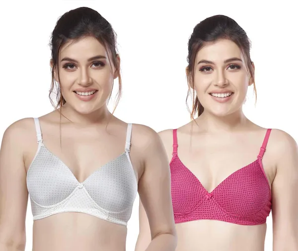 Combo_of_2_Printed_Nylon_padded_tshirt_bra_for_women_Women_T-Shirt_Lightly_Padded_Bra_(Silver,_Pink)