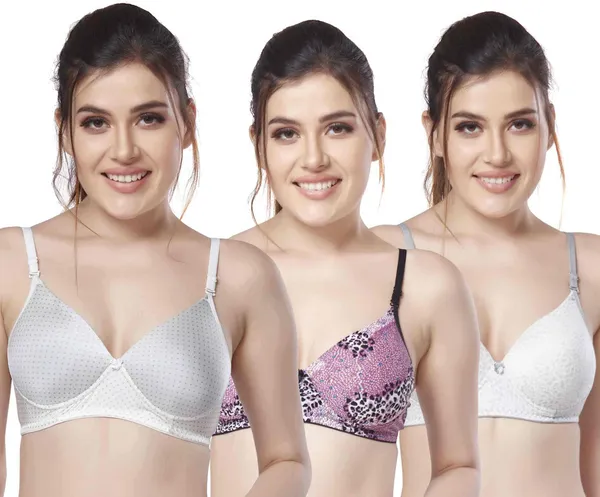 Combo_of_3_Printed_Nylon_padded_tshirt_bra_for_women_Women_T-Shirt_Lightly_Padded_Bra_(Silver,_Purple,_Grey)