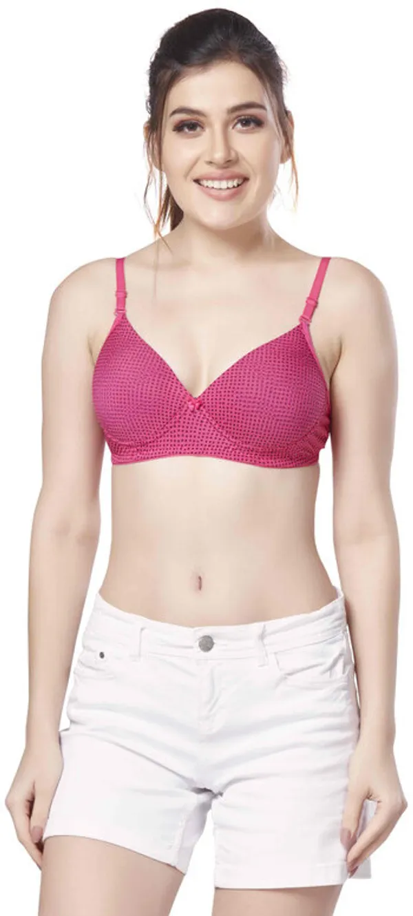 Combo_of_3_Printed_Nylon_padded_tshirt_bra_for_women_Women_T-Shirt_Lightly_Padded_Bra_(Silver,_Purple,_Pink)