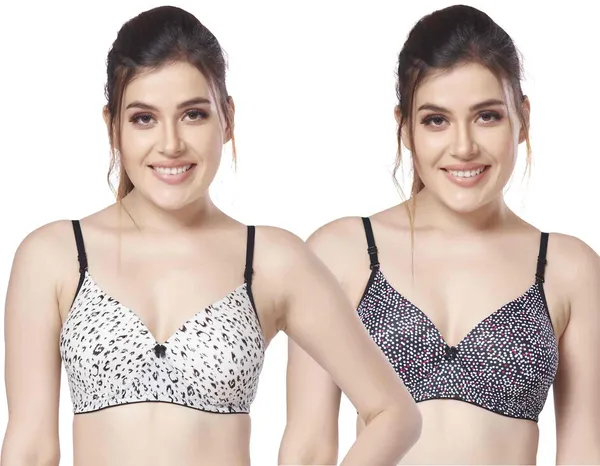 Combo_of_2_Printed_Nylon_padded_tshirt_bra_for_women_Women_T-Shirt_Lightly_Padded_Bra_(White,_Black)