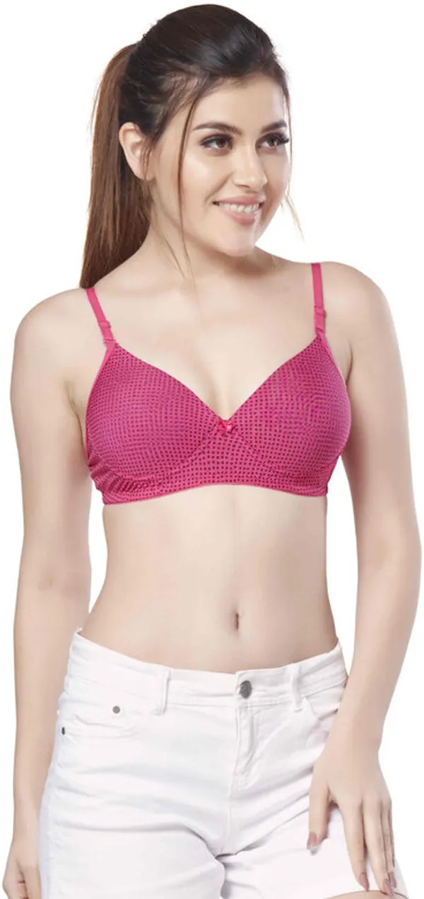 Printed_Nylon_padded_tshirt_bra_for_women_Women_T-Shirt_Lightly_Padded_Bra_(Pink)