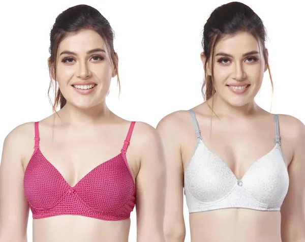 Combo_of_2_Printed_Nylon_padded_tshirt_bra_for_women_Women_T-Shirt_Lightly_Padded_Bra_(Pink,_Grey)