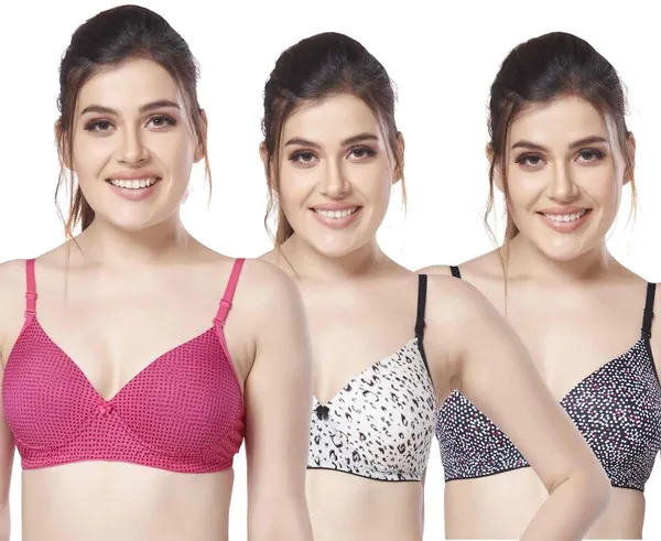 Combo_of_3_Printed_Nylon_padded_tshirt_bra_for_women_Women_T-Shirt_Lightly_Padded_Bra_(Pink,_White,_Black)