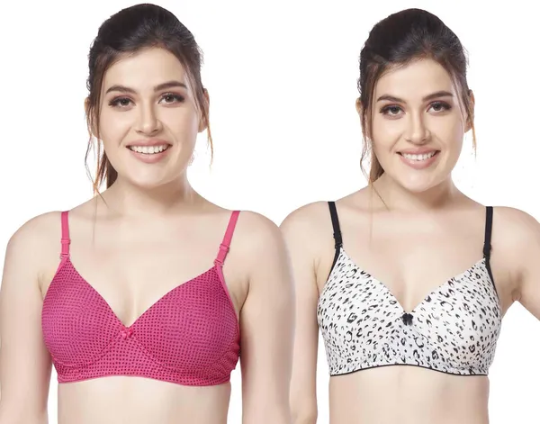 Combo_of_2_Printed_Nylon_padded_tshirt_bra_for_women_Women_T-Shirt_Lightly_Padded_Bra_(Pink,_White)