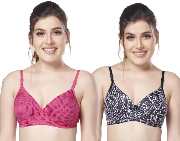 Combo_of_2_Printed_Nylon_padded_tshirt_bra_for_women_Women_T-Shirt_Lightly_Padded_Bra_(Pink,_Purple)