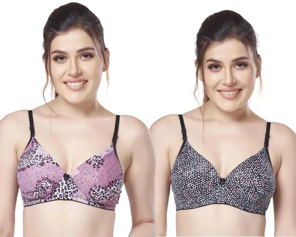 Combo_of_2_Printed_Nylon_padded_tshirt_bra_for_women_Women_T-Shirt_Lightly_Padded_Bra_(Purple,_Black)