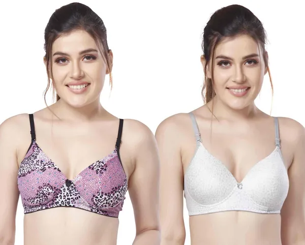 Combo_of_2_Printed_Nylon_padded_tshirt_bra_for_women_Women_T-Shirt_Lightly_Padded_Bra_(Purple,_Grey)
