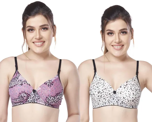 Combo_of_2_Printed_Nylon_padded_tshirt_bra_for_women_Women_T-Shirt_Lightly_Padded_Bra_(Purple,_White)