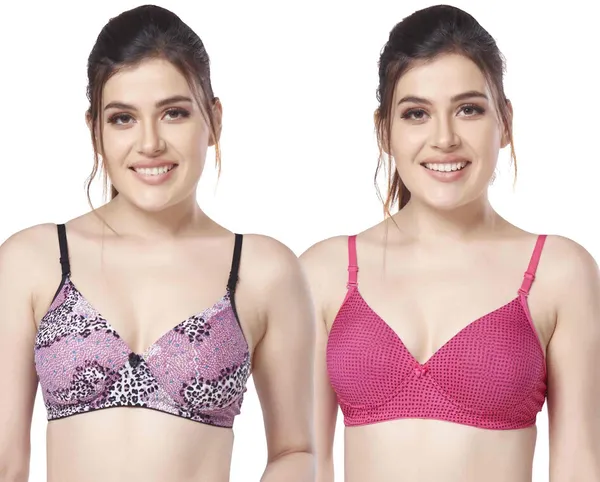 Combo_of_2_Printed_Nylon_padded_tshirt_bra_for_women_Women_T-Shirt_Lightly_Padded_Bra_(Purple,_Pink)