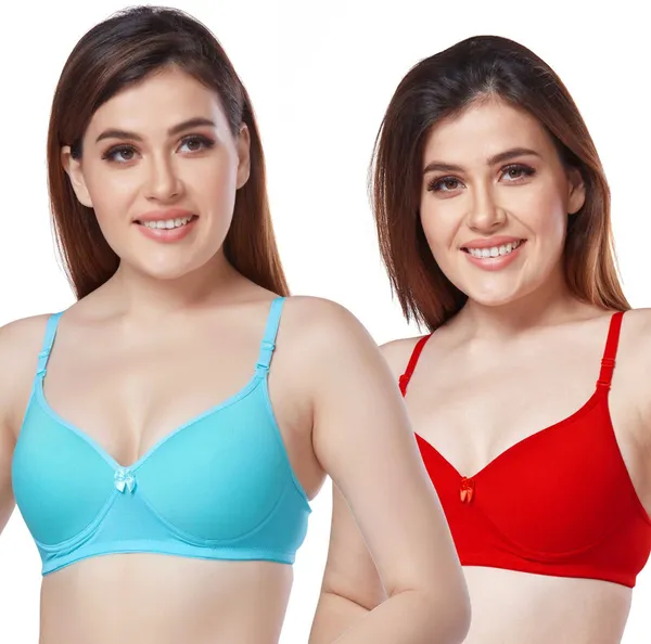 Combo_of_2_COTTON_LYCRA_PADDED_T-SHIRT_BRA_(Pack_of_2)_Women_Everyday_Heavily_Padded_Bra_(Black,_Grey,_Pink,_Yellow,_White,_Multicolor,_Light_Blue,_Red)