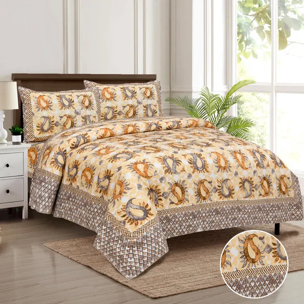 320_TC_King_Size_100%_Cotton__Fitted_and_Flat_Bedsheet_With_Two_Pillow_Covers:_Soft_Breathable_and_Stylish(90x108_Inches)