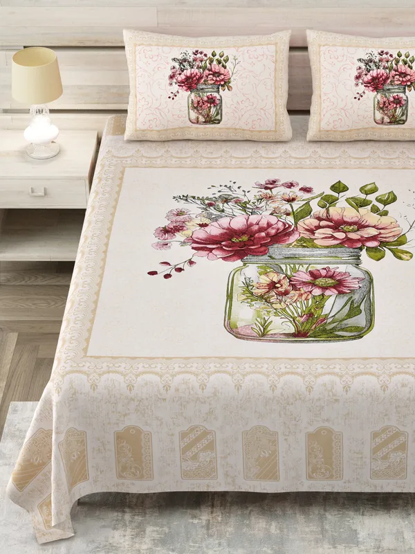 320_TC_Traditional_Floral_Pure_100%_Cotton_King_Size_Flat_BedSheet_(108x108_Inches)