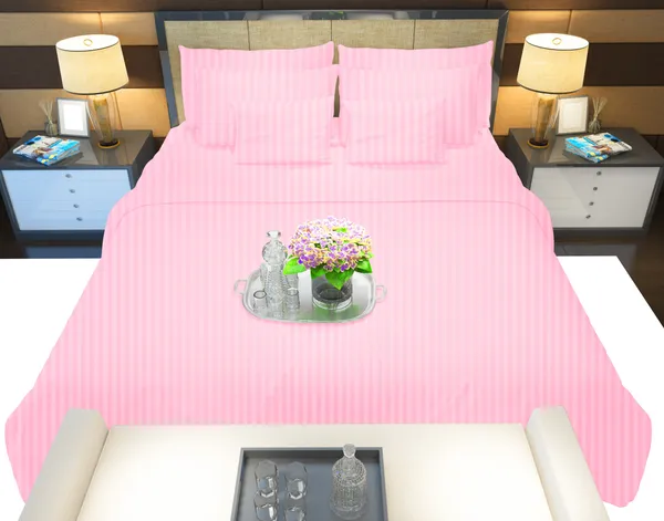 300_TC_King_Size__Fitted_and_Flat_Bedsheet_For_Bed_(Pink,_Satin_Strip)_With_Two_Pillow_Covers(80x76_Inches)