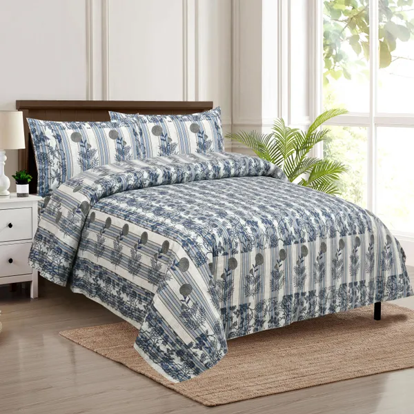 320_TC_King_Size_Premium_100%_Cotton__Fitted_and_Flat_Bedsheet_With_Two_Pillow_Covers_(80x76_Inches)
