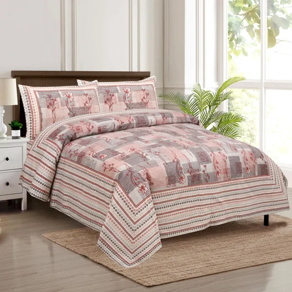 320_TC_Traditional_Floral_Pure_100%_Cotton_King_Size__Fitted_and_Flat_BedSheet(80x76_Inches)