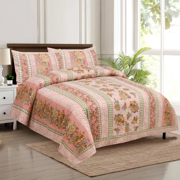 320_TC_King_Size_Premium_100%_Cotton__Fitted_and_Flat_Bedsheet_With_Two_Pillow_Covers_(80x76_Inches)