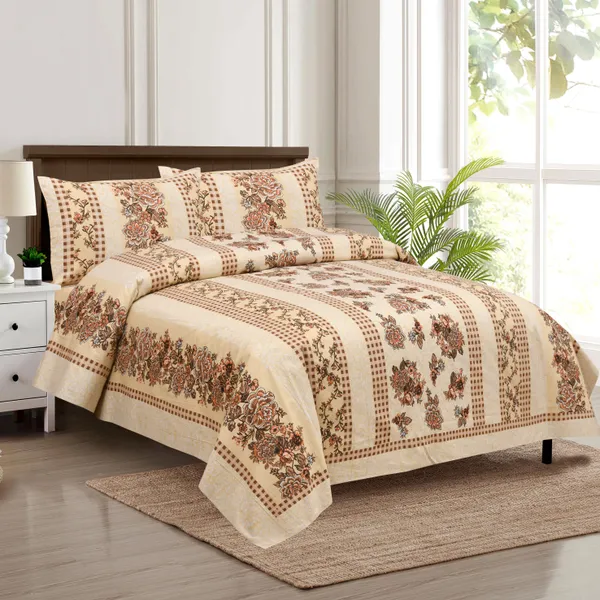 320_TC_King_Size_Premium_100%_Cotton__Fitted_and_Flat_Bedsheet_With_Two_Pillow_Covers_(80x76_Inches)