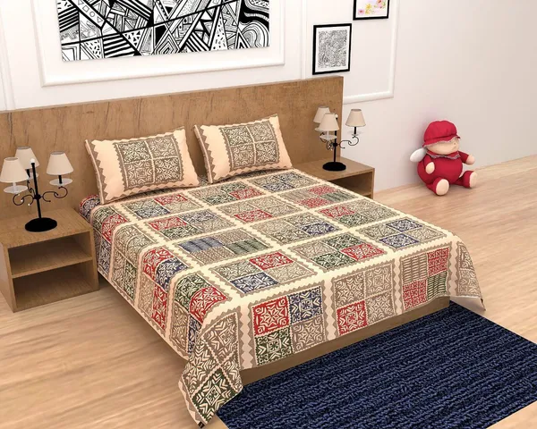 300_TC_King_Size_Flat_bedsheet_100%_Cotton_:_sheet_light_Katha_Barmeri_Print_(108x108_Inches)