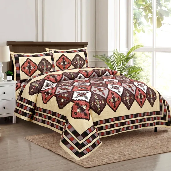 320_TC_King_Size_Premium_100%_Cotton__Fitted_and_Flat_Bedsheet_With_Two_Pillow_Covers(90x108_Inches)