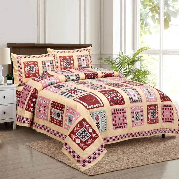320_TC_King_Size_100%_Cotton_Flat_Bedsheet_With_Two_Pillow_Covers:_Experience_Unmatched_Comfort_And_Style_For_Your_Bedroom(108x108_Inches)