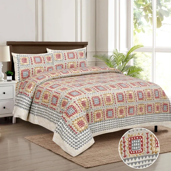 320_TC_King_Size_100%_Cotton__Fitted_and_Flat_Bedsheet_With_Two_Pillow_Covers:_Experience_Unmatched_Comfort_And_Style_For_Your_Bedroom(90x108_Inches)