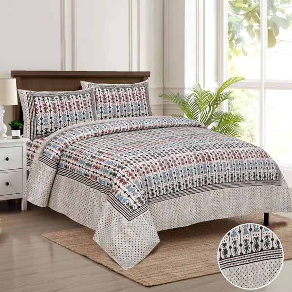 320_TC_King_Size_Premium_100%_Cotton__Fitted_and_Flat_Bedsheet_With_Two_Pillow_Covers(90x108_Inches)