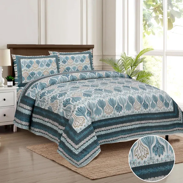 320_TC_King_Size_Premium_100%_Cotton__Fitted_and_Flat_Bedsheet_With_Two_Pillow_Covers(90x108_Inches)