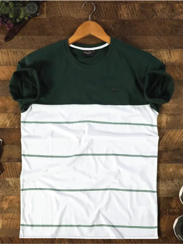 Striped_Men_Round_Neck_Dark_Green,_White_T-Shirt