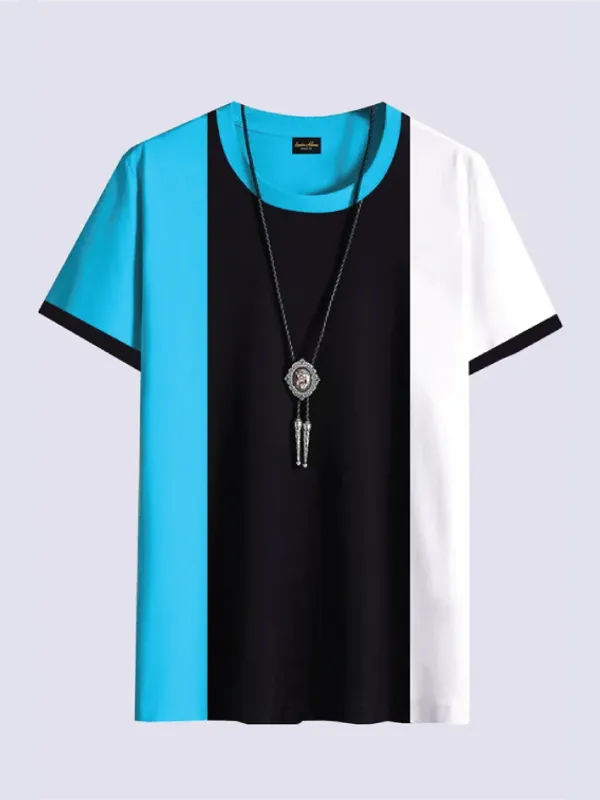 Colorblock_Men_Round_Neck_White,_Blue,_Black_T-Shirt