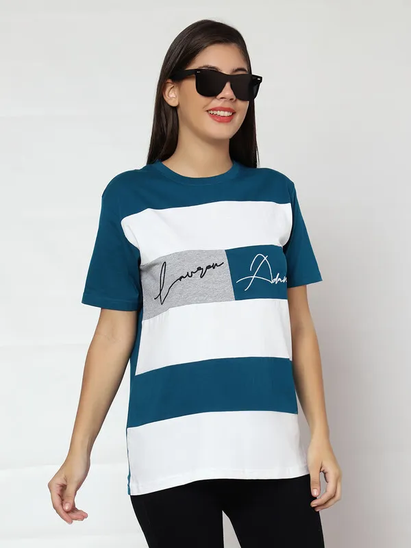 Lauren_Adams_Round_Neck_Colorblock_Embroidered_Tshirt_For_Women
