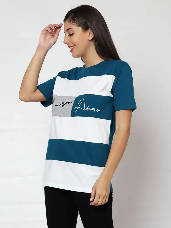 Lauren_Adams_Round_Neck_Colorblock_Embroidered_Tshirt_For_Women