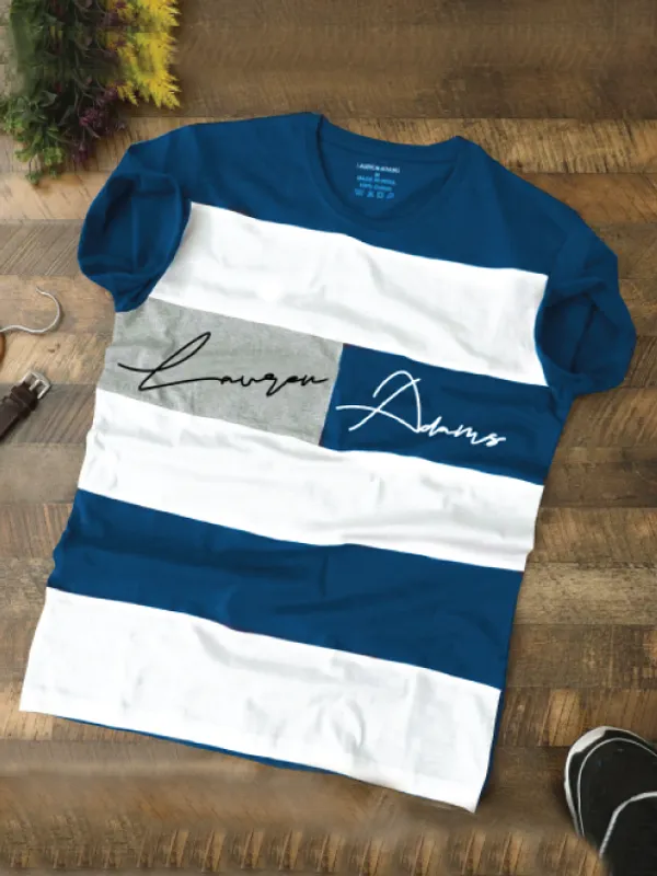 Colorblock_Men_Round_Neck_White,_Navy_Blue_T-Shirt