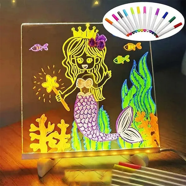 3D_Acrylic_Dry_Erase_Board_with_Stand_&_Light_as_a_Glow_Memo_LED_Letter_Rewritable_Message_Glass_White_Board_Lamp_with_13_Color_Pen,_Note_Daily_Painting_for_Office_Home_(20x30_CM)_(Small)